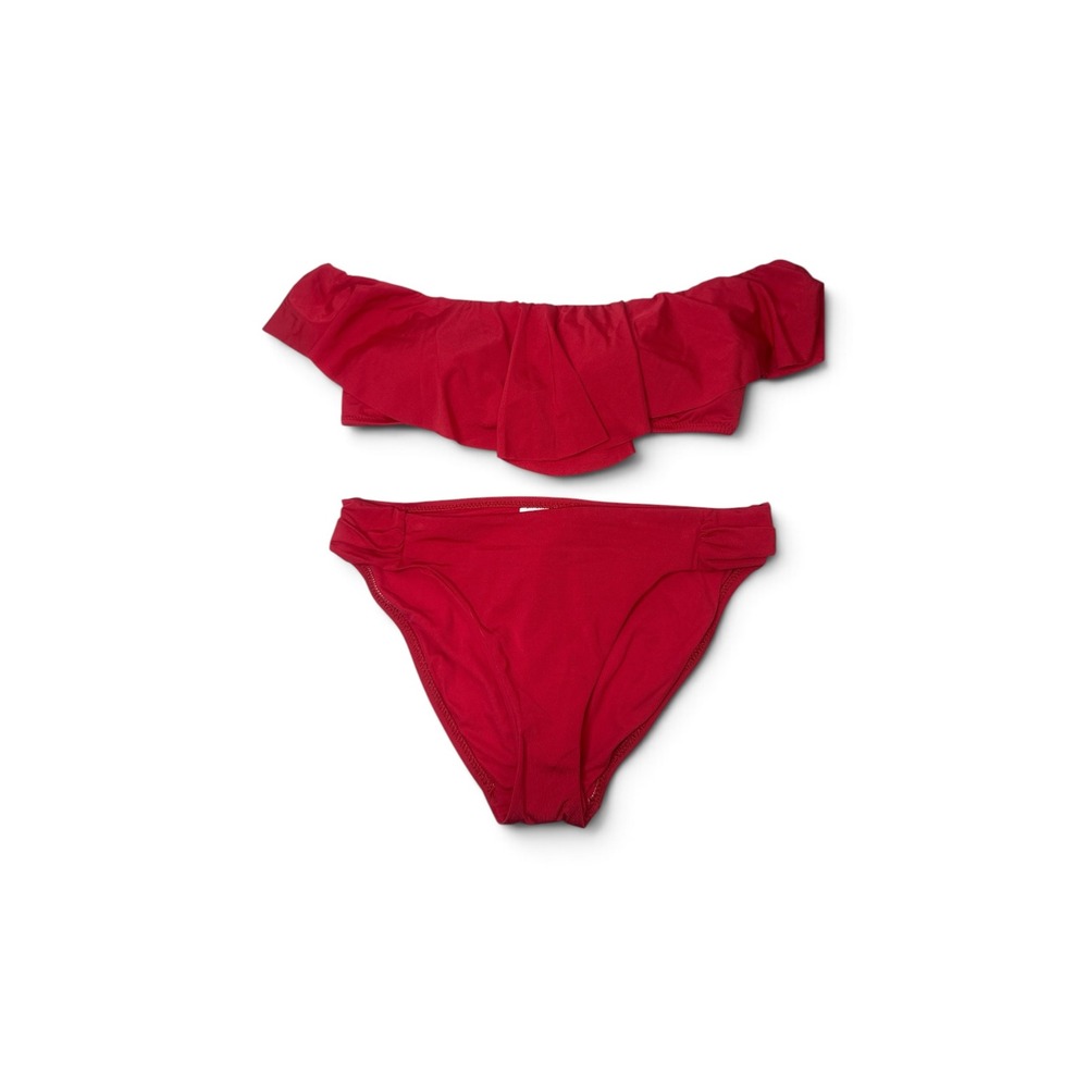 Trina Turk Red Ruffle Off The Shoulder Bikini Set 2 Piece Swimsuit NWT Size 10